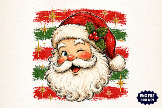 Retro Winking Santa Claus Christmas PNG