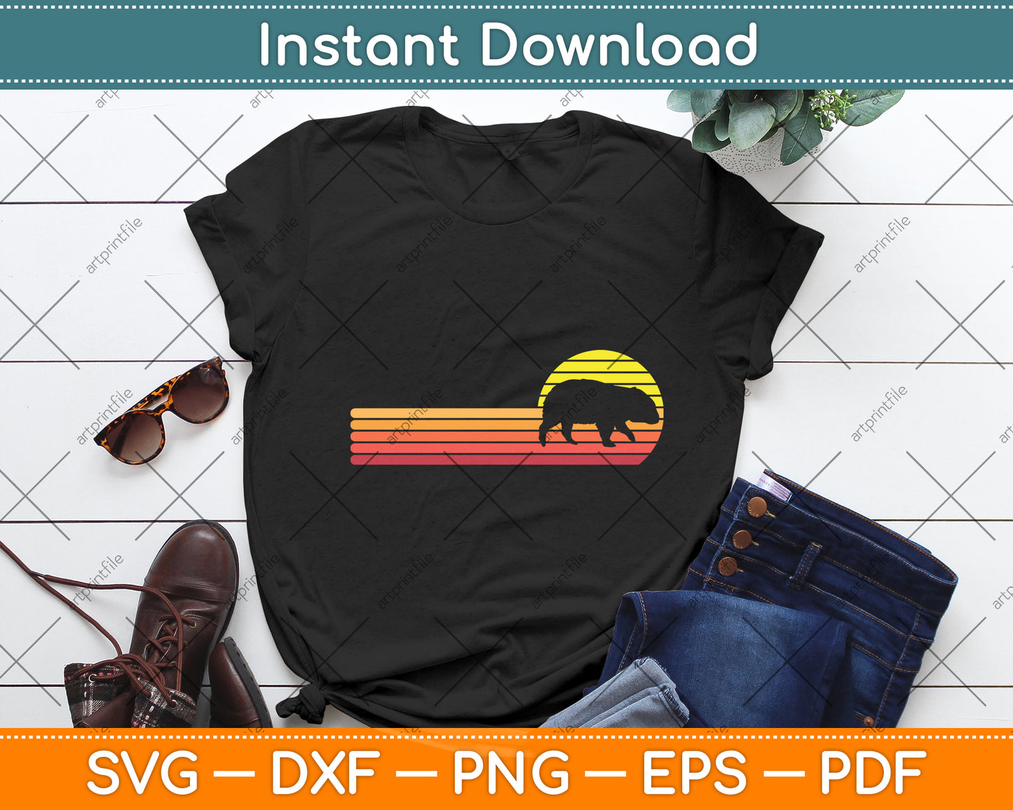 Retro Wombat Lover Funny Vintage Svg Png Dxf Digital Cutting File