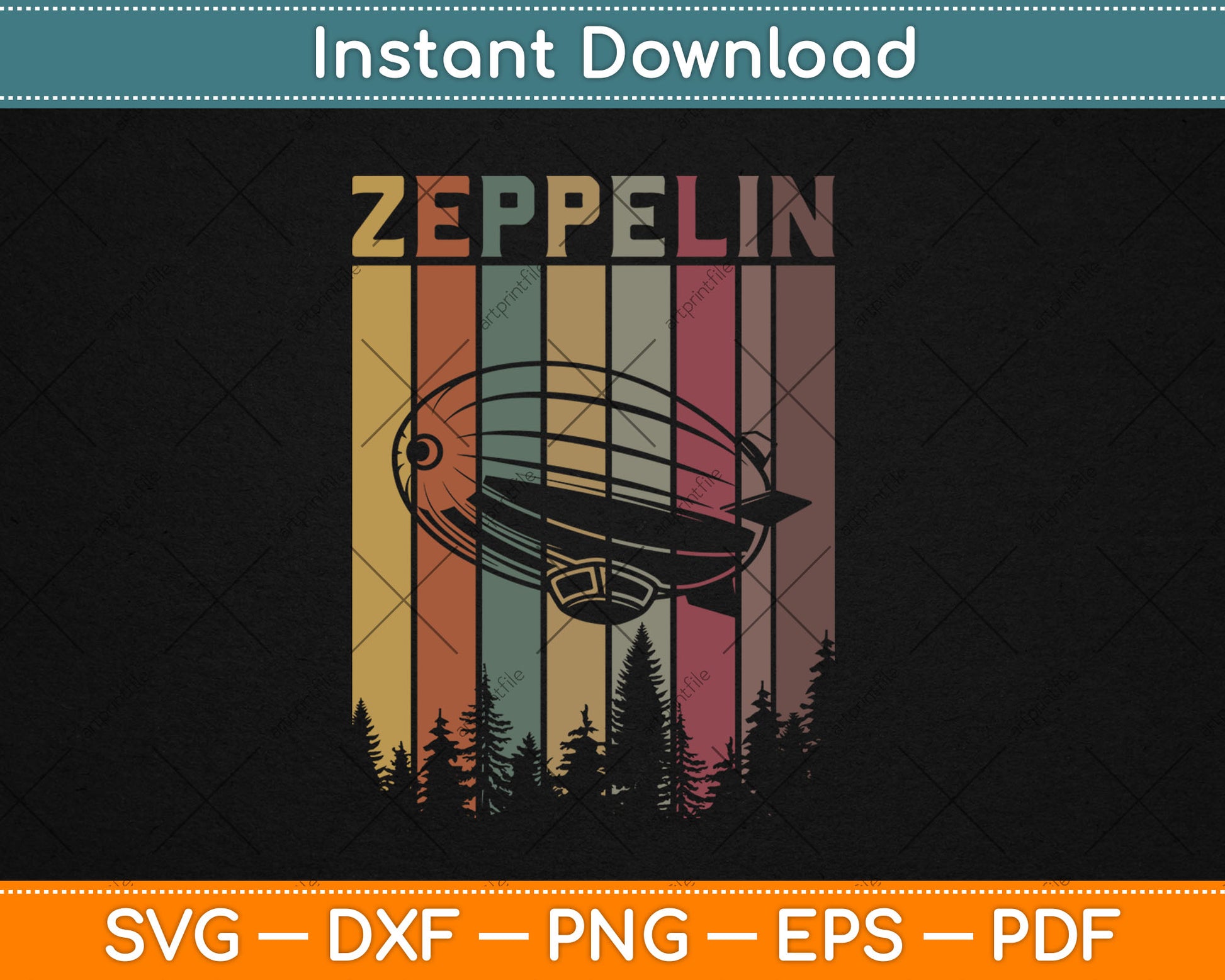 Retro Zeppelin 70s 80s Dirigible Airship Zeppelin Svg Digital Cutting File
