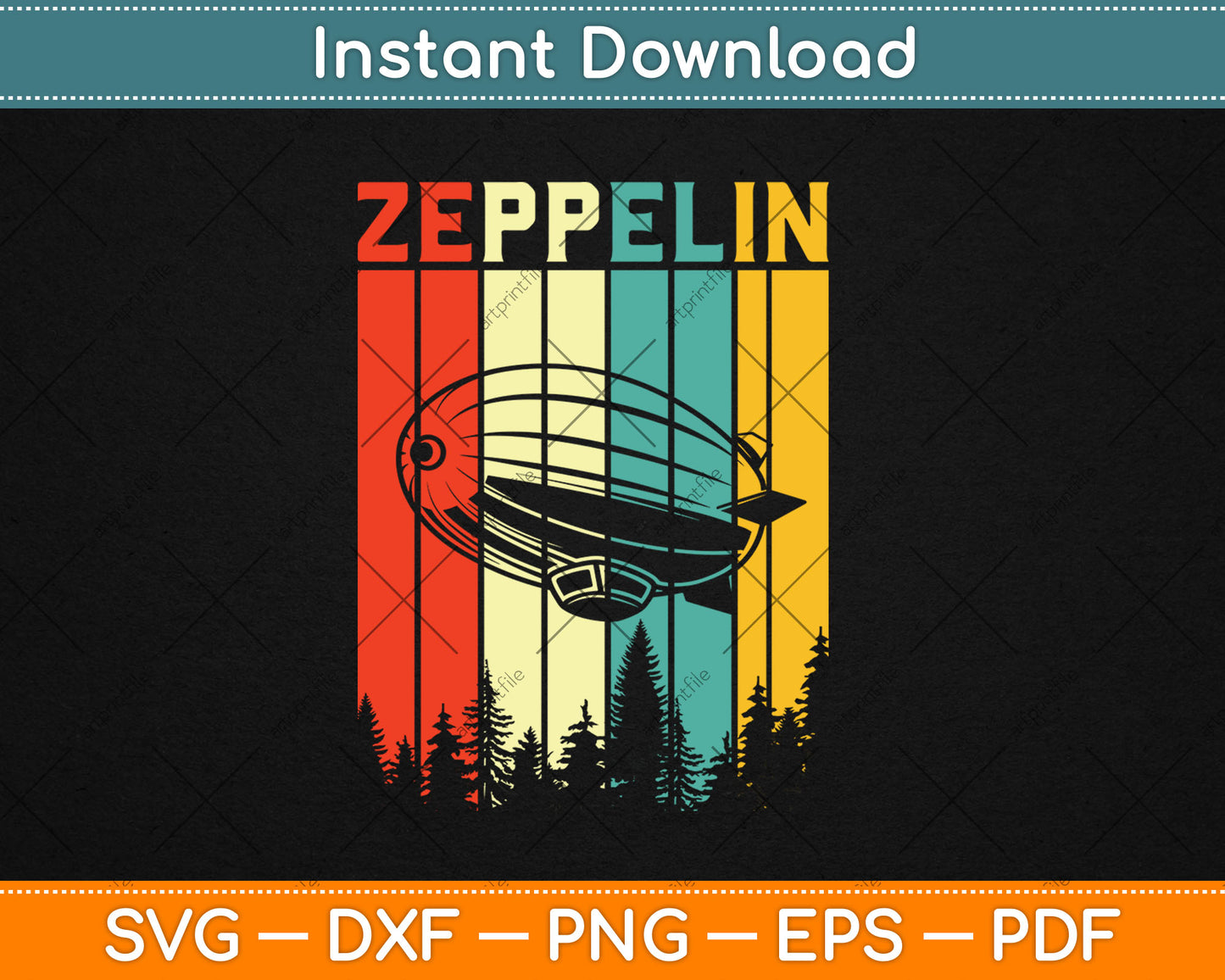 Retro Zeppelin 70s 80s Dirigible Airship Zeppelin Svg Design Digital Cutting File