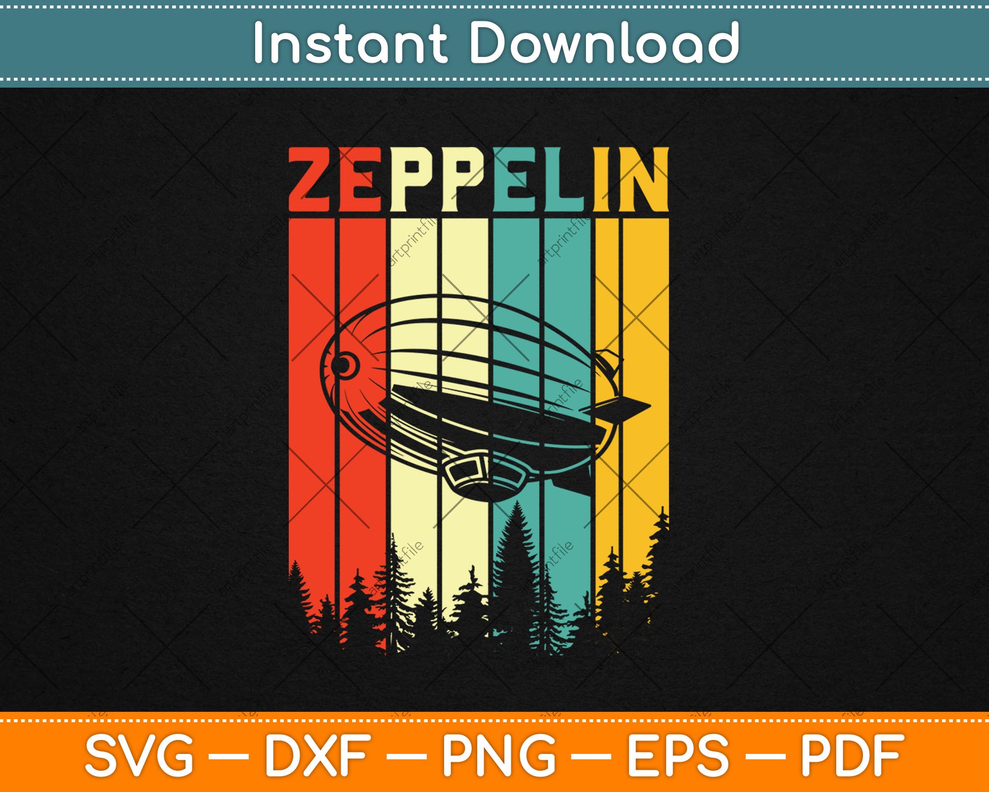Retro Zeppelin 70s 80s Dirigible Airship Zeppelin Svg Design Digital Cutting File