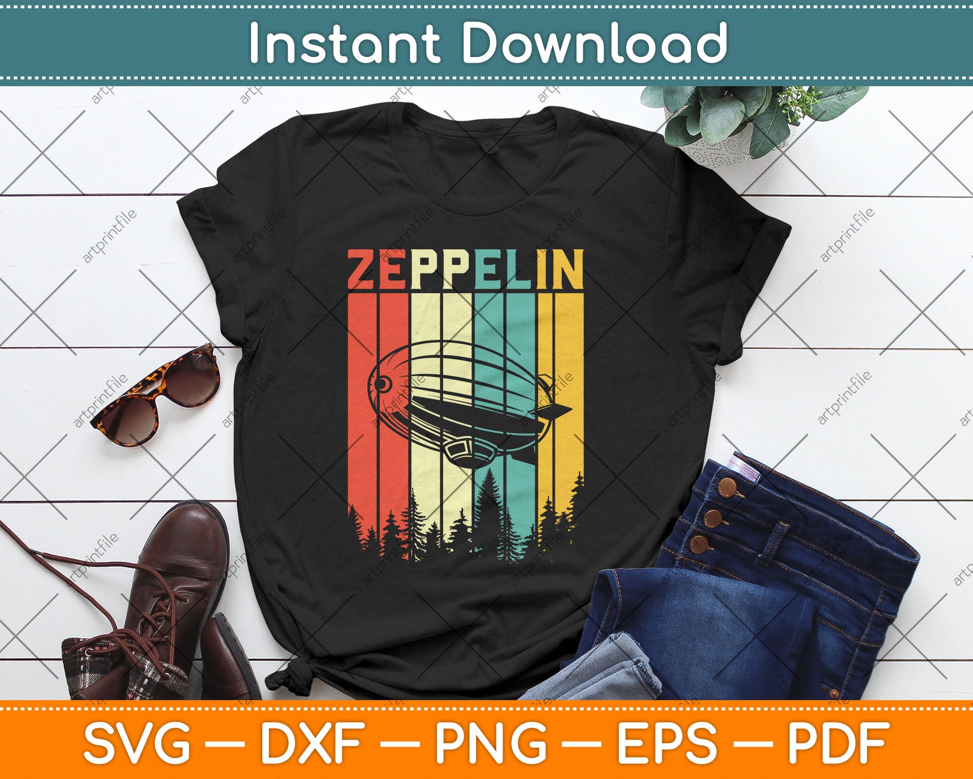 Retro Zeppelin 70s 80s Dirigible Airship Zeppelin Svg Design Digital Cutting File