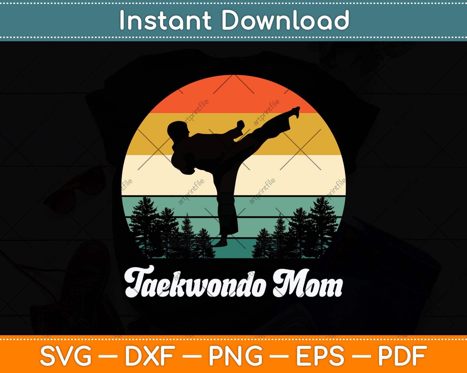 Retro vintage Taekwondo Mom Svg Png Dxf Digital Cutting File