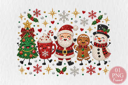 Rhinestone Christmas Characters PNG Santa Snowman Gingerbread Holiday Sublimation Design
