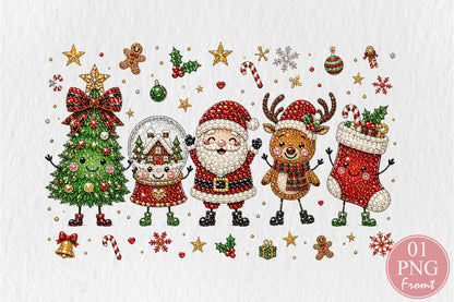 Rhinestone Christmas Characters PNG Santa Reindeer Tree Stocking Holiday Sublimation