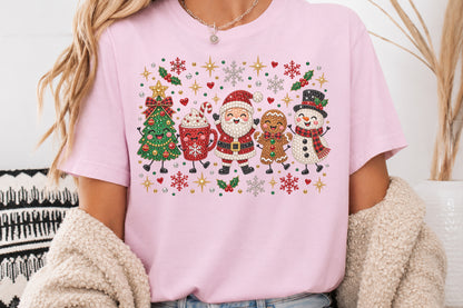 Rhinestone Christmas Characters PNG Santa Snowman Gingerbread Holiday Sublimation Design