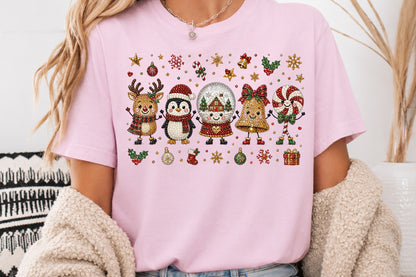 Rhinestone Christmas Characters PNG Reindeer Penguin Snow Globe Bell Candy Cane Sublimation