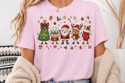 Rhinestone Christmas Characters PNG Santa Reindeer Tree Stocking Holiday Sublimation