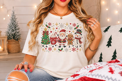 Rhinestone Christmas Characters PNG Santa Snowman Gingerbread Holiday Sublimation Design