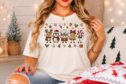 Rhinestone Christmas Characters PNG Reindeer Penguin Snow Globe Bell Candy Cane Sublimation