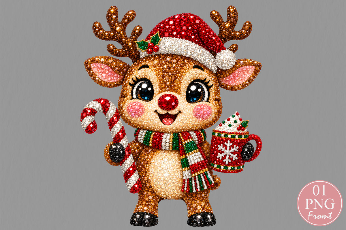 Rhinestone Christmas Reindeer PNG Sublimation Design