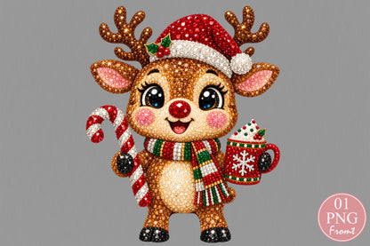 Rhinestone Christmas Reindeer PNG Sublimation Design