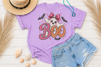 Rhinestone Cute Ghost Boo Halloween Sublimation PNG Pink Orange Bow Design