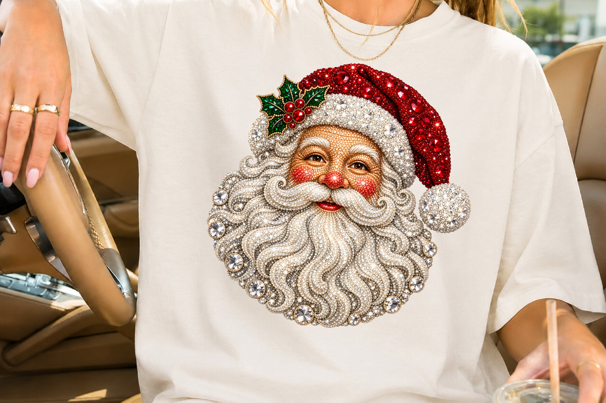 Rhinestone Santa Face Christmas PNG Sublimation Design