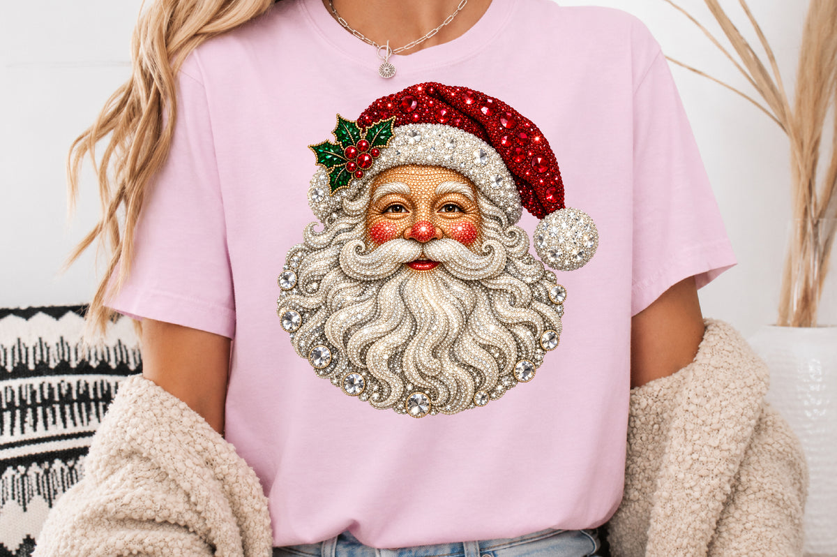 Rhinestone Santa Face Christmas PNG Sublimation Design