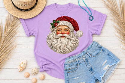 Rhinestone Santa Face Christmas PNG Sublimation Design