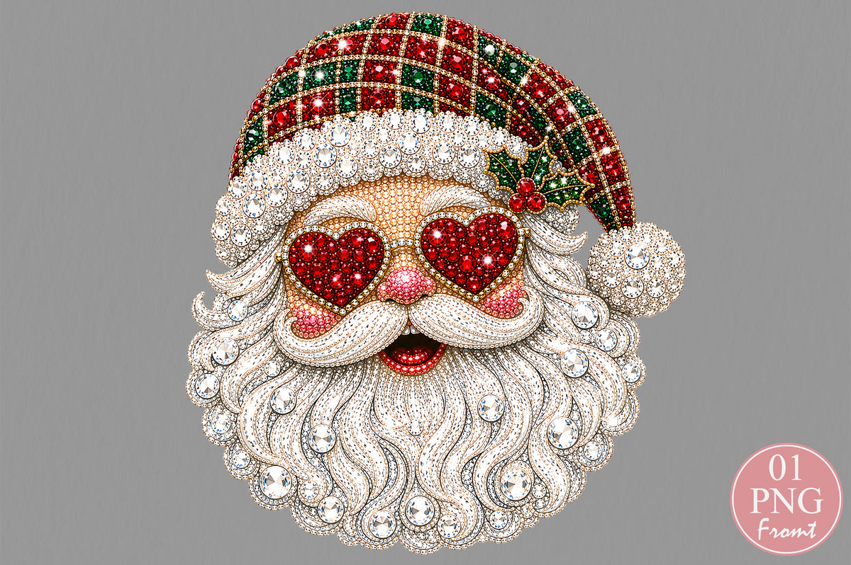 Rhinestone Santa Claus Christmas PNG Sublimation Design