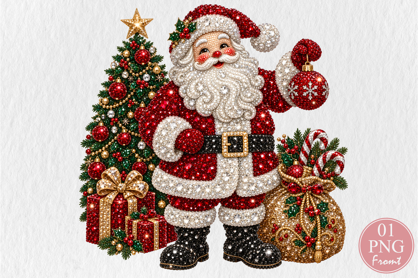 Rhinestone Santa Christmas Tree PNG Sublimation Design