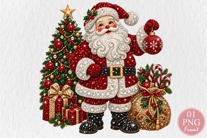 Rhinestone Santa Christmas Tree PNG Sublimation Design