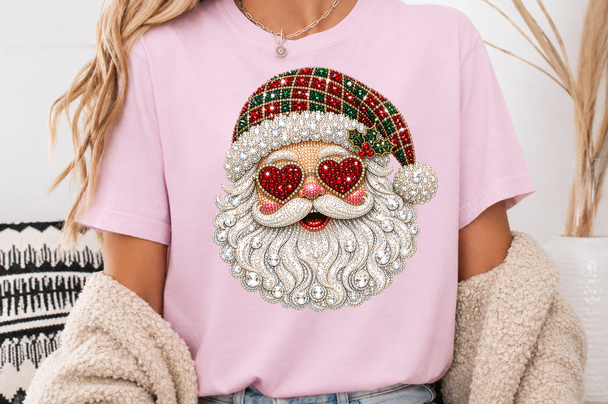 Rhinestone Santa Claus Christmas PNG Sublimation Design