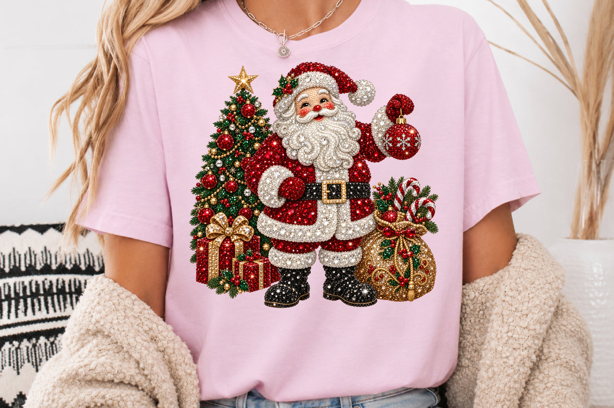 Rhinestone Santa Christmas Tree PNG Sublimation Design