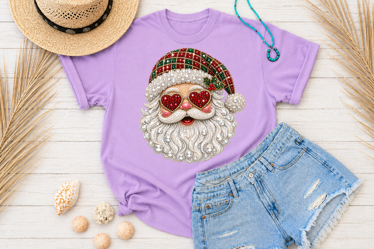 Rhinestone Santa Claus Christmas PNG Sublimation Design