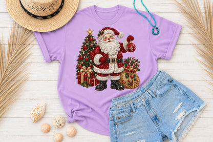 Rhinestone Santa Christmas Tree PNG Sublimation Design