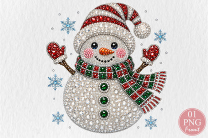 Rhinestone Snowman Christmas PNG Sublimation Design