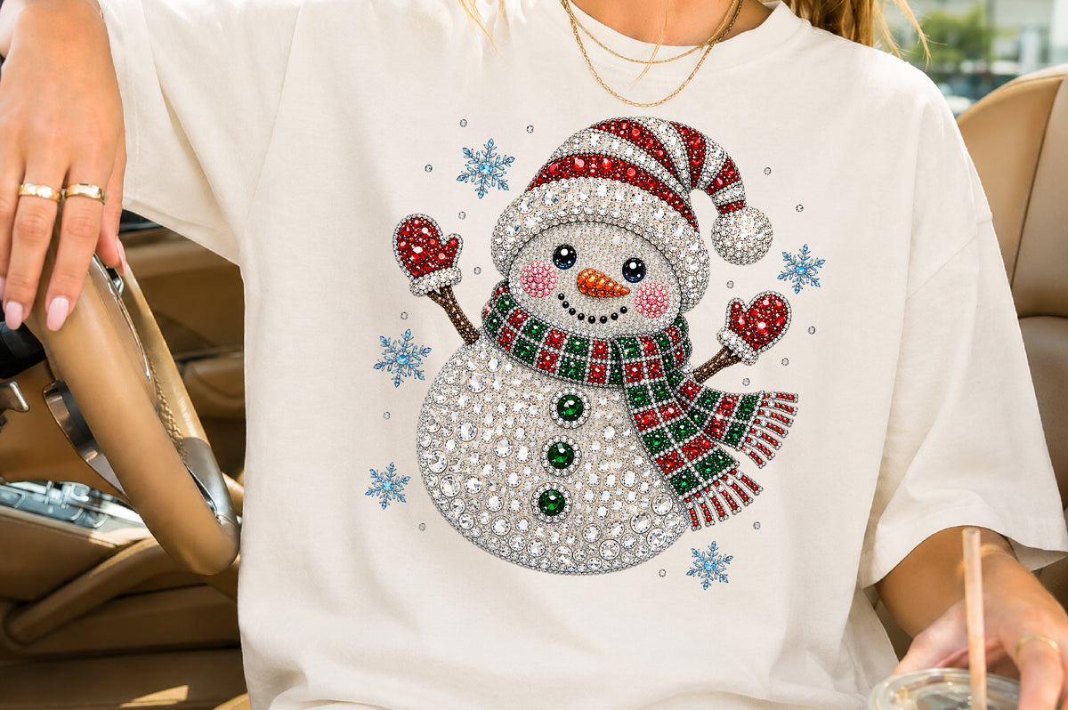 Rhinestone Snowman Christmas PNG Sublimation Design