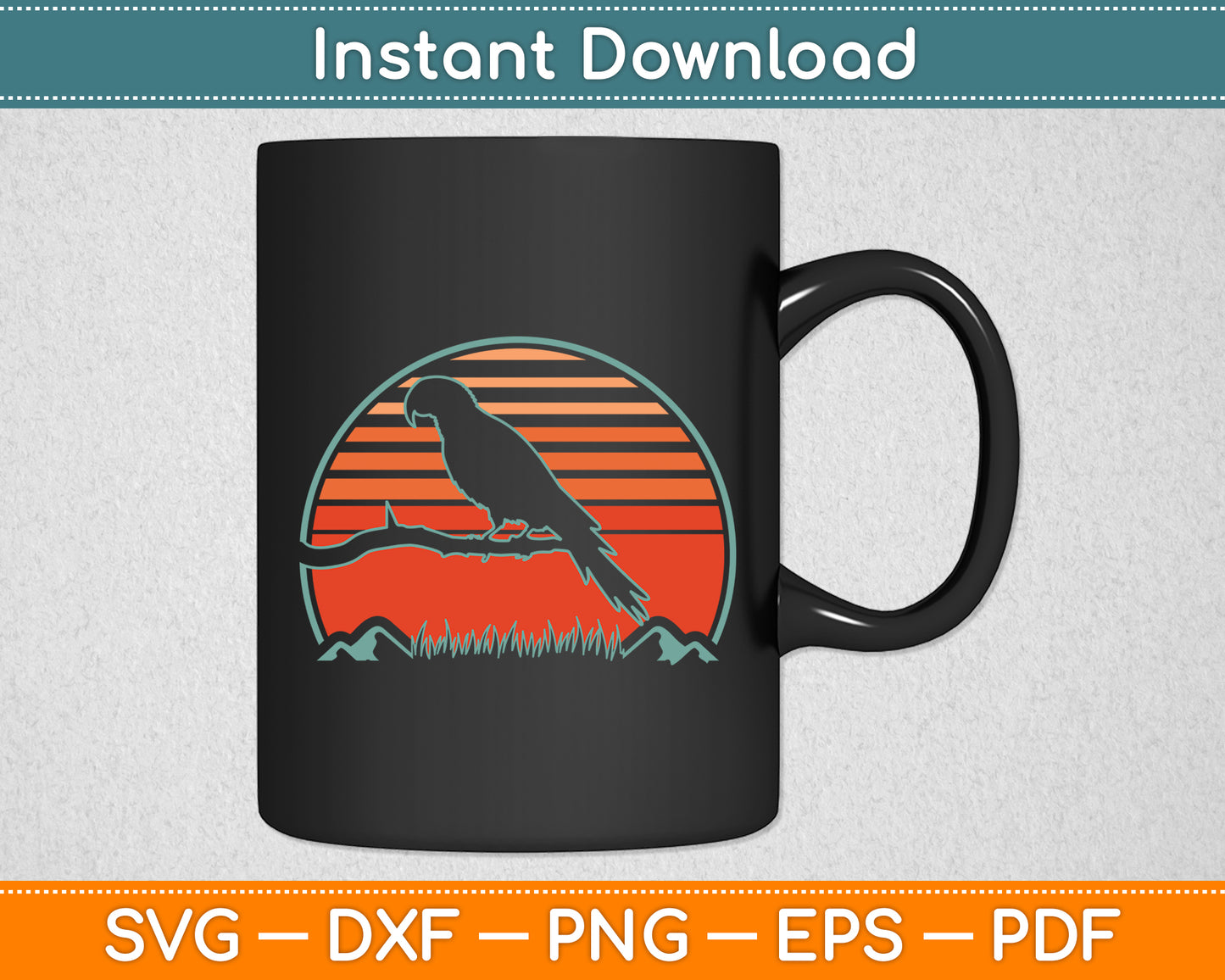 Ringneck Parakeet Parrot Retro Vintage 80s Style Svg Digital Cutting File