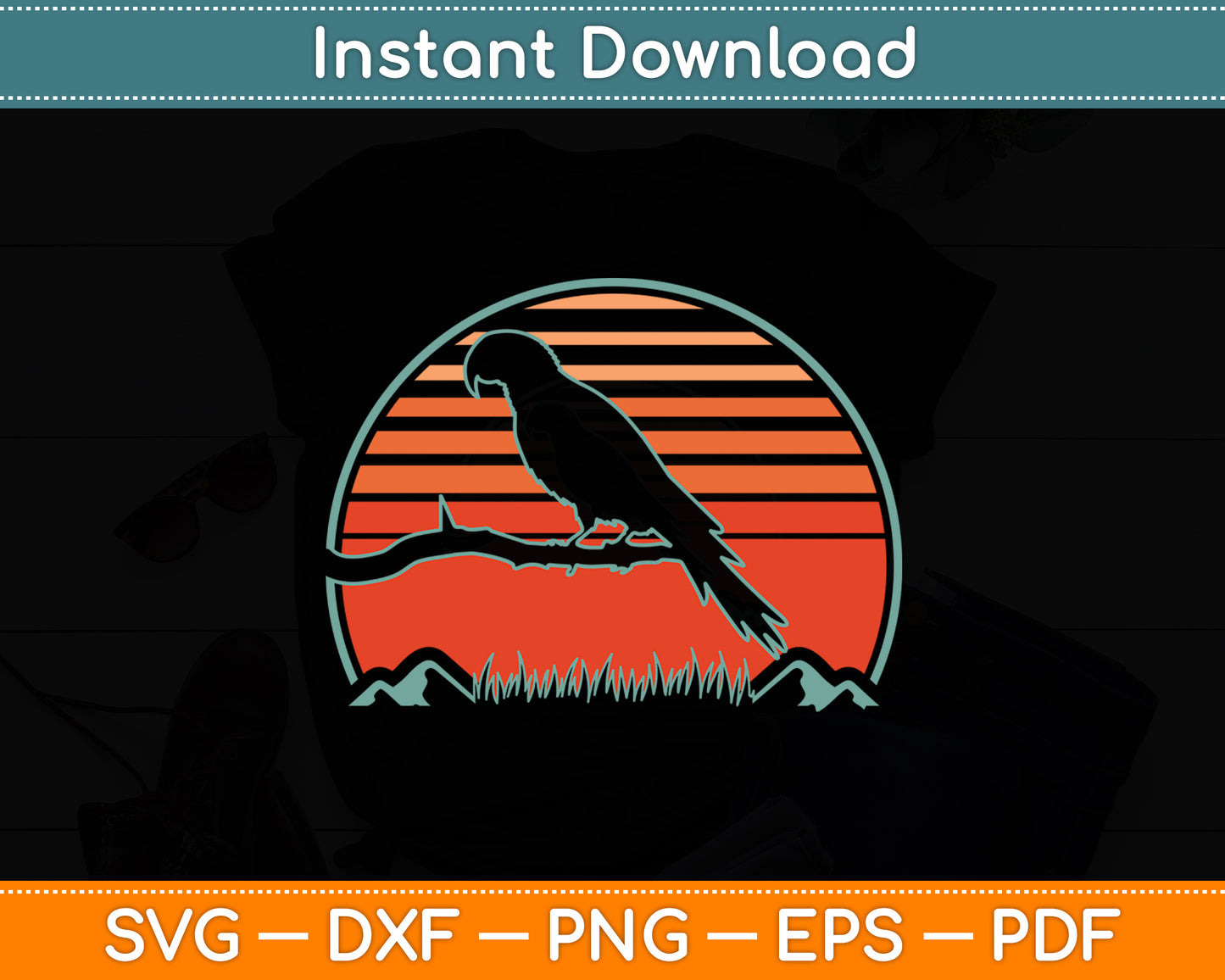 Ringneck Parakeet Parrot Retro Vintage 80s Style Svg Digital Cutting File