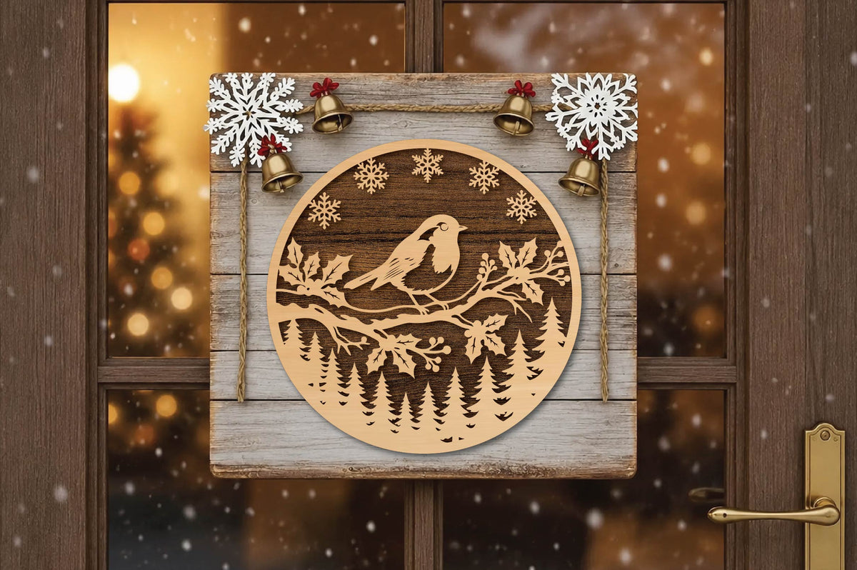Robin Bird Christmas Laser Cut SVG, Christmas Robin Ornament Cut File, Winter Woodland Bird Decor