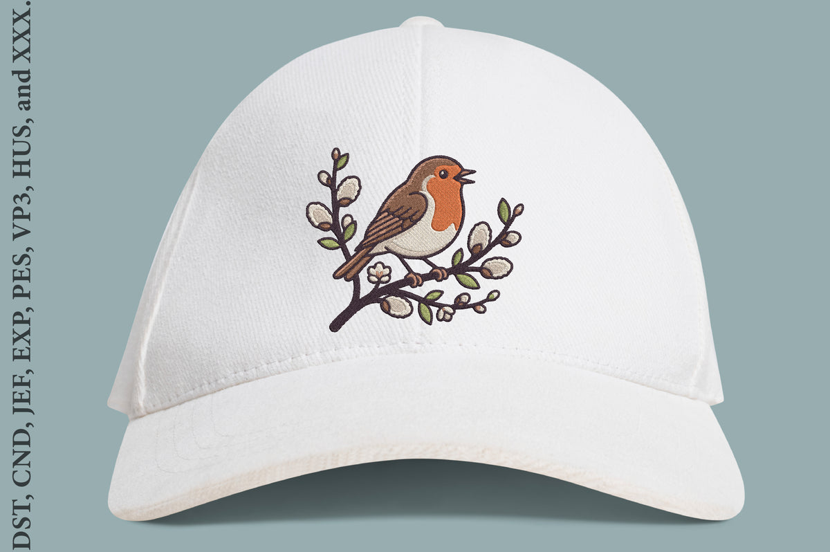 Robin Bird Embroidery Design – Beautiful Robin Bird Machine Embroidery Pattern, Woodland Nature Bird Embroidery Design