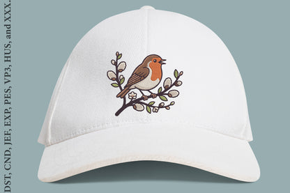 Robin Bird Embroidery Design – Beautiful Robin Bird Machine Embroidery Pattern, Woodland Nature Bird Embroidery Design