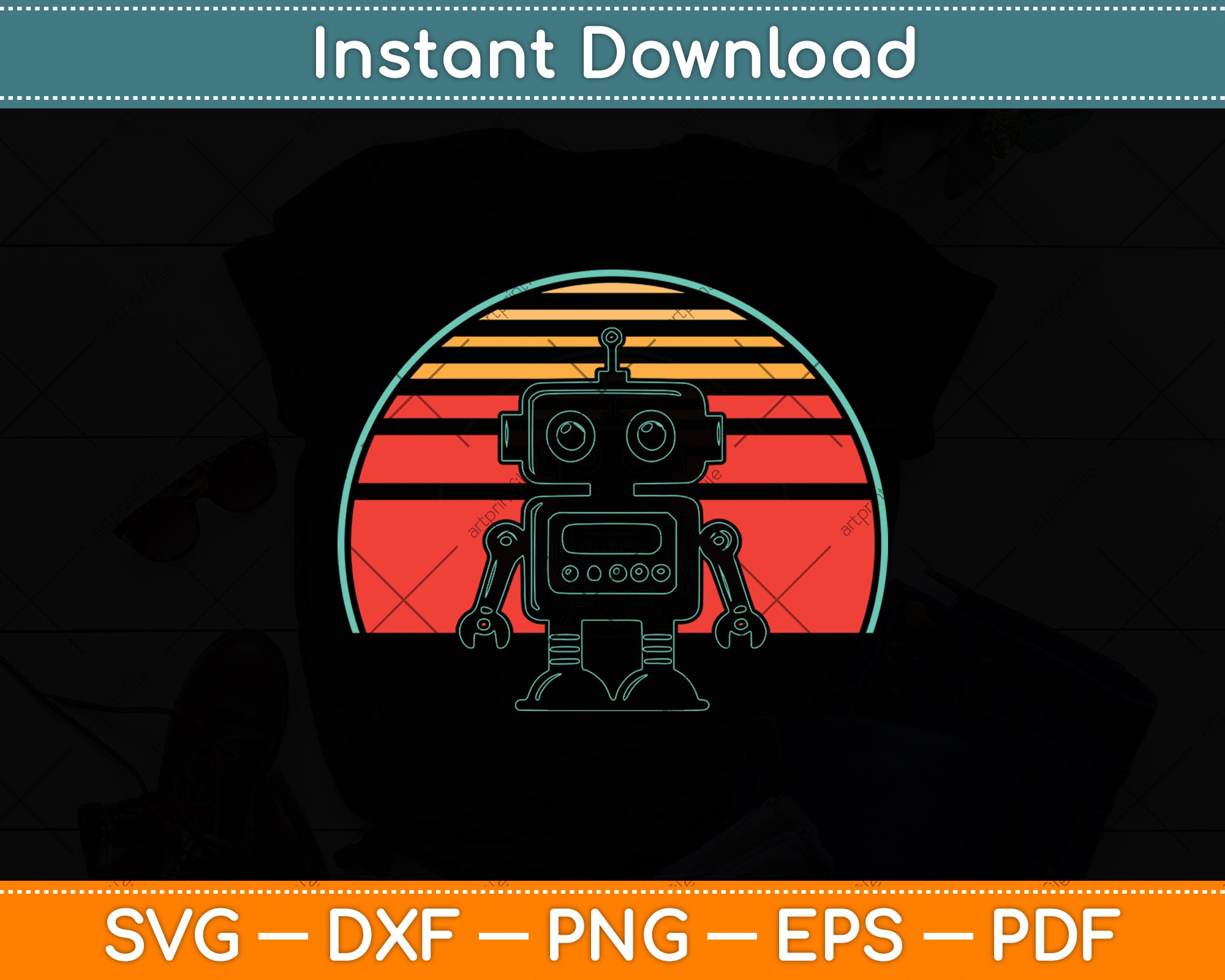 Robot Retro Vintage 80s Style Robotics Engineer Svg Digital Cut File ...