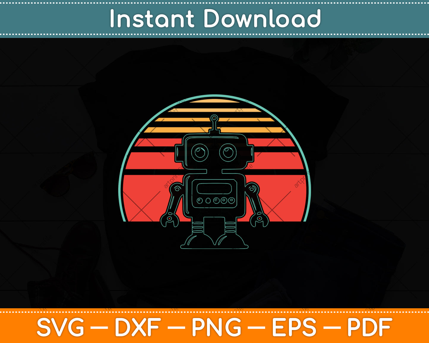 Robot Retro Vintage 80s Style Robotics Engineer Svg Digital Cutting File