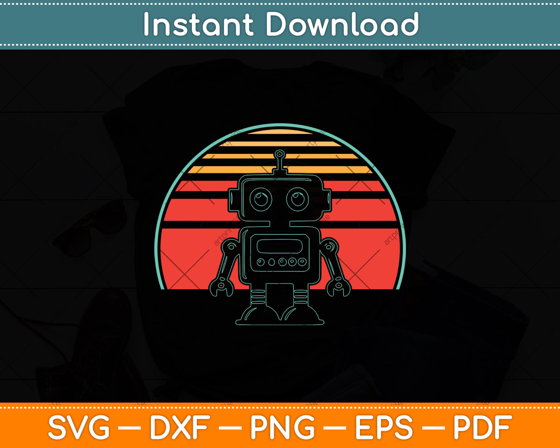 Robot Retro Vintage 80s Style Robotics Engineer Svg Digital Cutting File