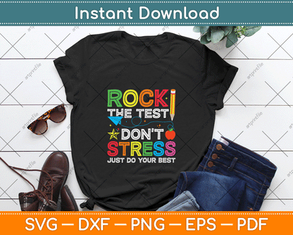 Motivational Testing Day SVG File Featuring Rock The Test Quote for Classroom Decor and Student Gifts