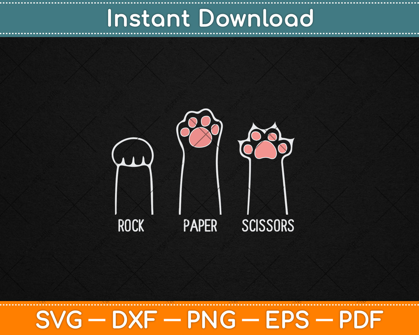 Rock Paper Scissors Hand Game Cute Paw Funny Cat Svg Digital Cutting File