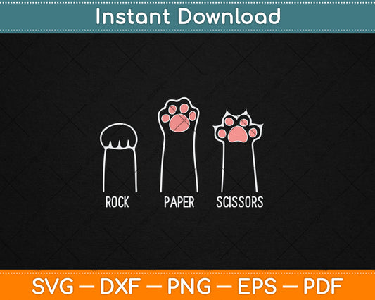 Rock Paper Scissors Hand Game Cute Paw Funny Cat Svg Digital Cutting File