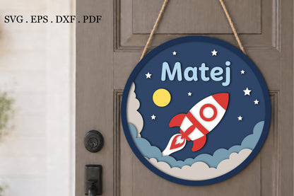 Rocket Ship Space Customized Sign SVG