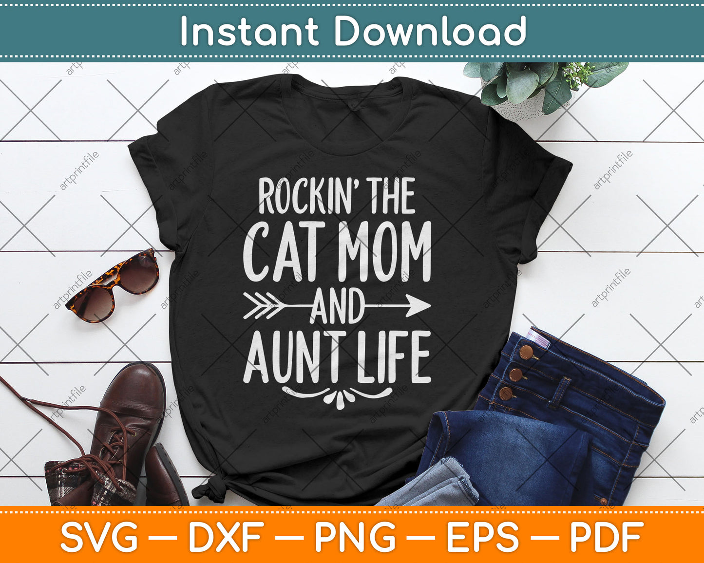 Rockin' The Cat Mom And Aunt Life Auntie Gifts Kitty Lover Svg Digital Cutting File