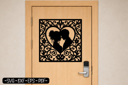 Romantic Couple Heart Laser Cut SVG | Love Couple Wall Art Cut File
