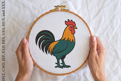 Rooster Animal Embroidery Designs – Farm Rooster Machine Embroidery Pattern, Cute Country Chicken Embroidery Design