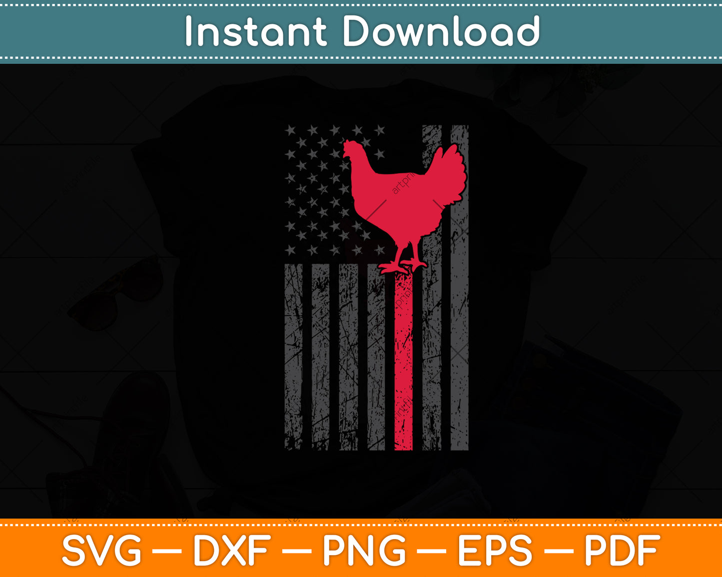 Rooster Chicken Hen 4th of July American Flag Svg Digital Cutting File