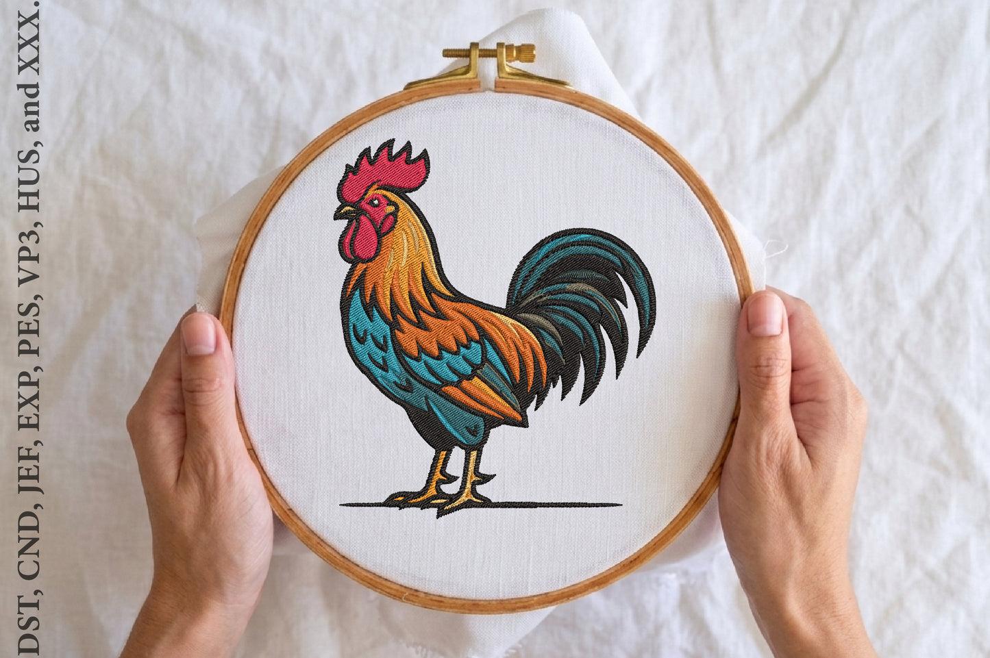 Rooster Embroidery Design – Beautiful Rooster Machine Embroidery Pattern, Farm Animal & Country Embroidery Design