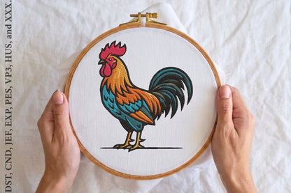 Rooster Embroidery Design – Beautiful Rooster Machine Embroidery Pattern, Farm Animal & Country Embroidery Design