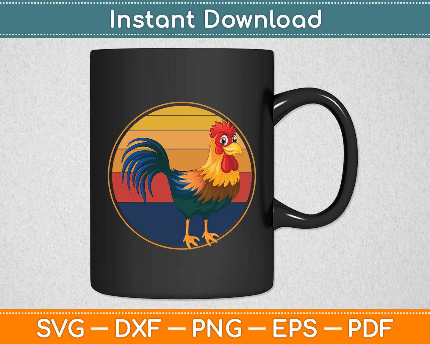 Rooster Vintage Retro Style Svg Png Dxf Digital Cutting File