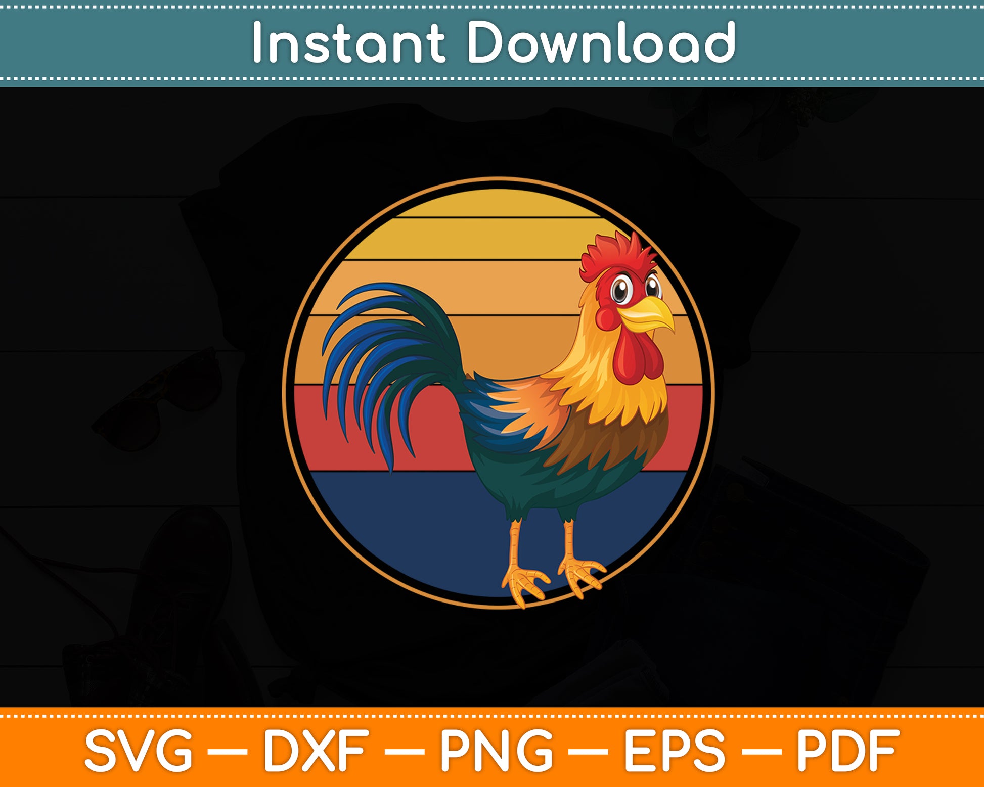 Rooster Vintage Retro Style Svg Png Dxf Digital Cutting File