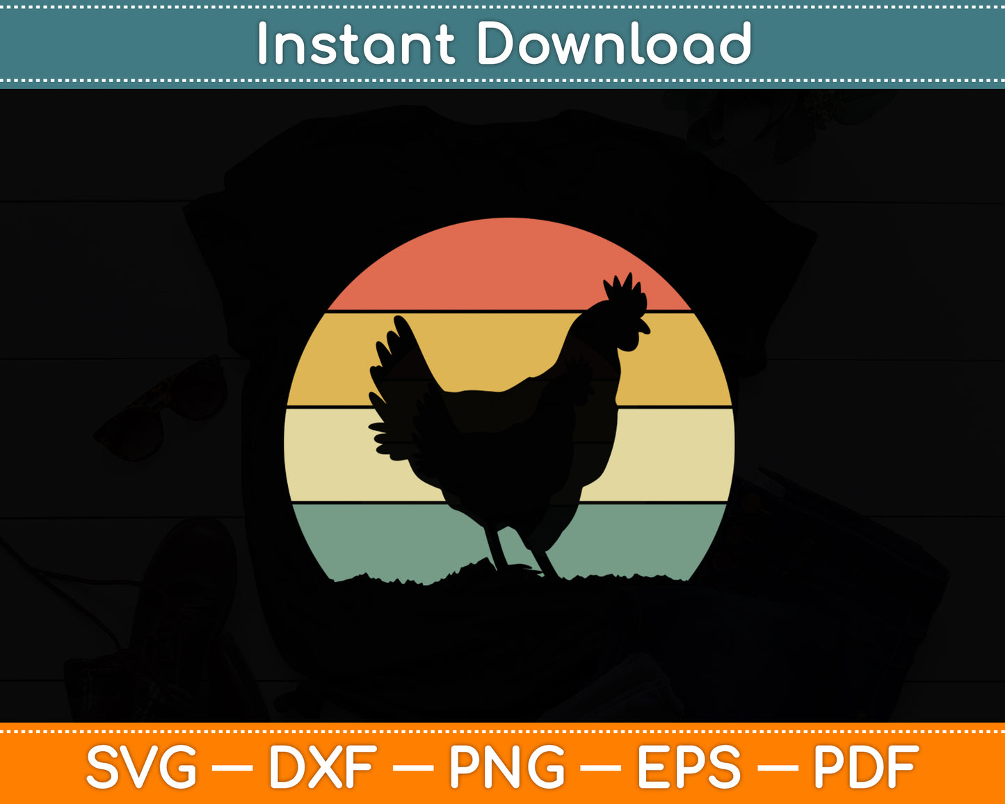 Rooster Vintage Retro Style Svg Png Dxf Digital Cutting File
